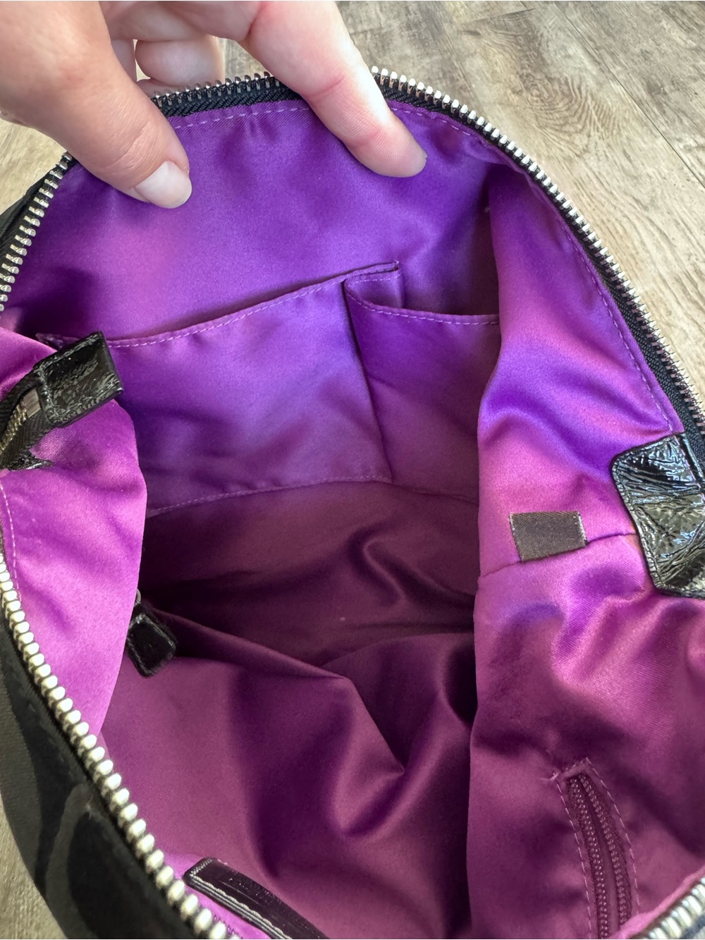 Coach Poppy Signature Sateen Pocket hobo Shoulder Bag w/Purple Interior - Y2K - Picture 12 of 13